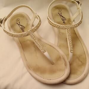 Lia Women's Size 6 Elegant White Sandals with Rhinestone Detailing. Versatile